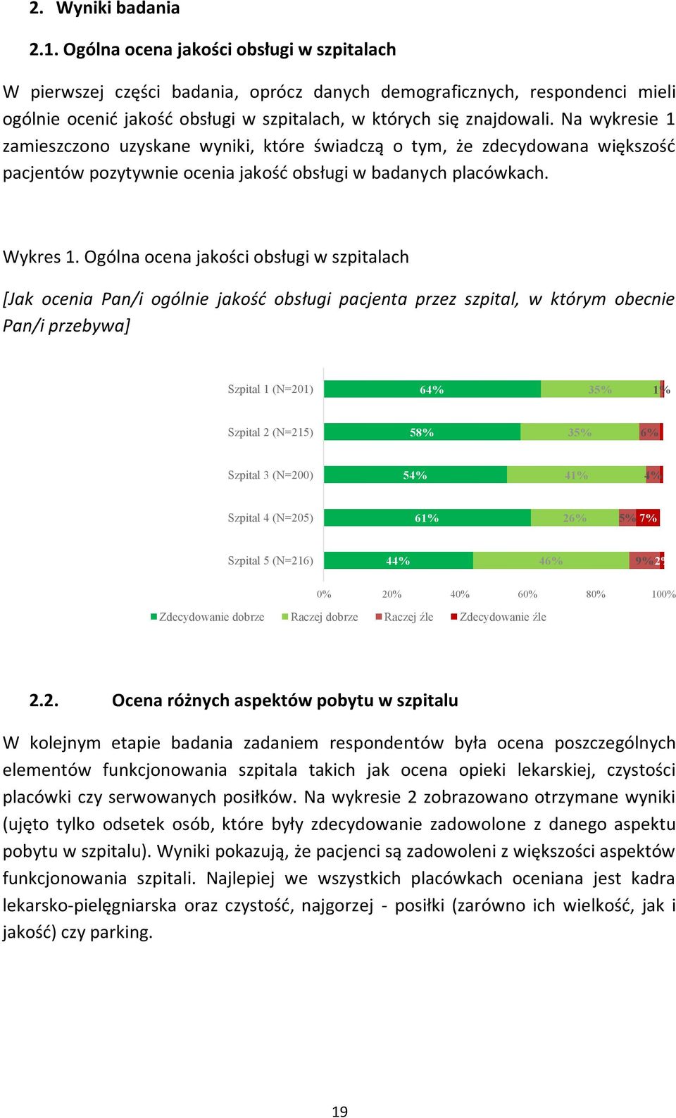 Na wykresie 1 zamieszczono uzyskane wyniki, które świadczą o tym, że zdecydowana większość pacjentów pozytywnie ocenia jakość obsługi w badanych placówkach. Wykres 1.