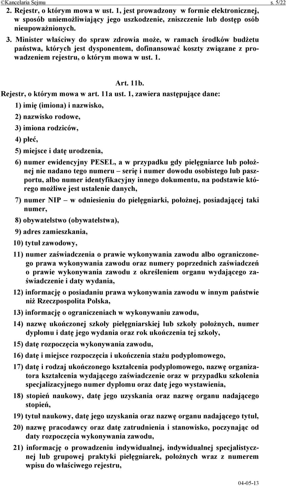 Rejestr, o którym mowa w art. 11a ust.