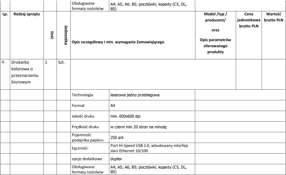 Drukarka kolorowa o przeznaczeniu biurowym 1 Szt.