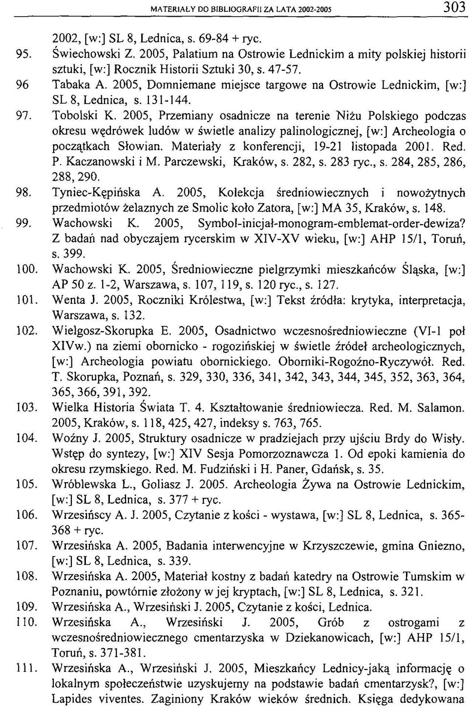 2005, Domniemane miejsce targowe na Ostrowie Lednickim, [w:] SL 8, Lednica, s. 131-144. 97. Tobolski K.