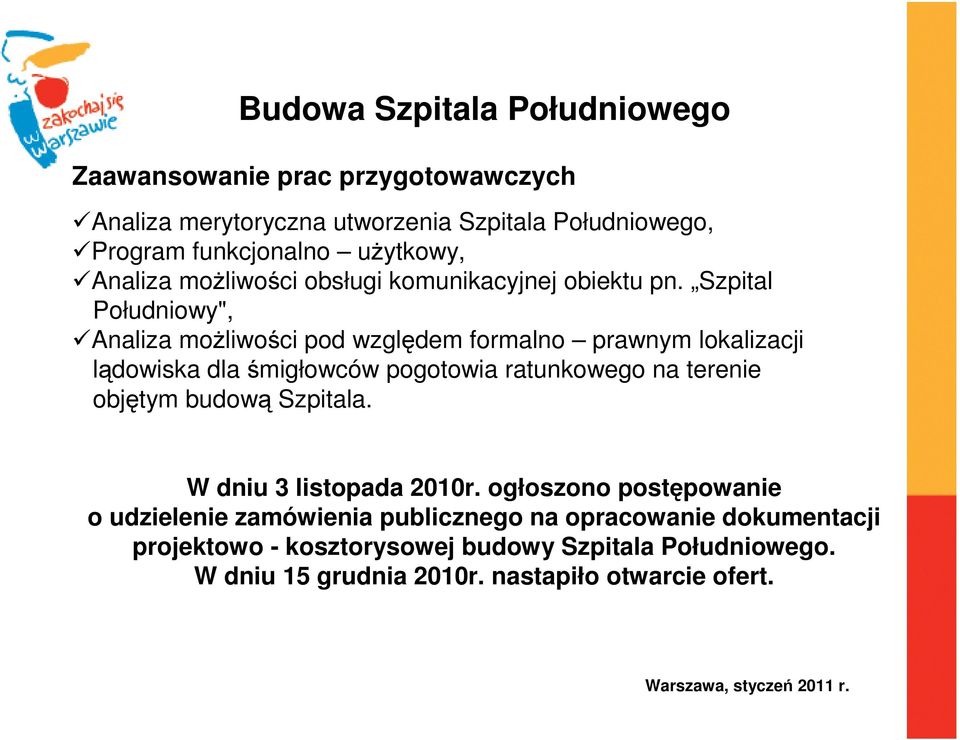 Szpital Południowy", Analiza możliwości pod względem formalno prawnym lokalizacji lądowiska dla śmigłowców pogotowia ratunkowego na terenie objętym