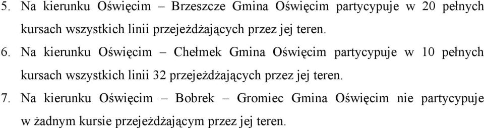 Na kierunku Oświęcim Chełmek Gmina Oświęcim partycypuje w 10 pełnych kursach wszystkich linii 32