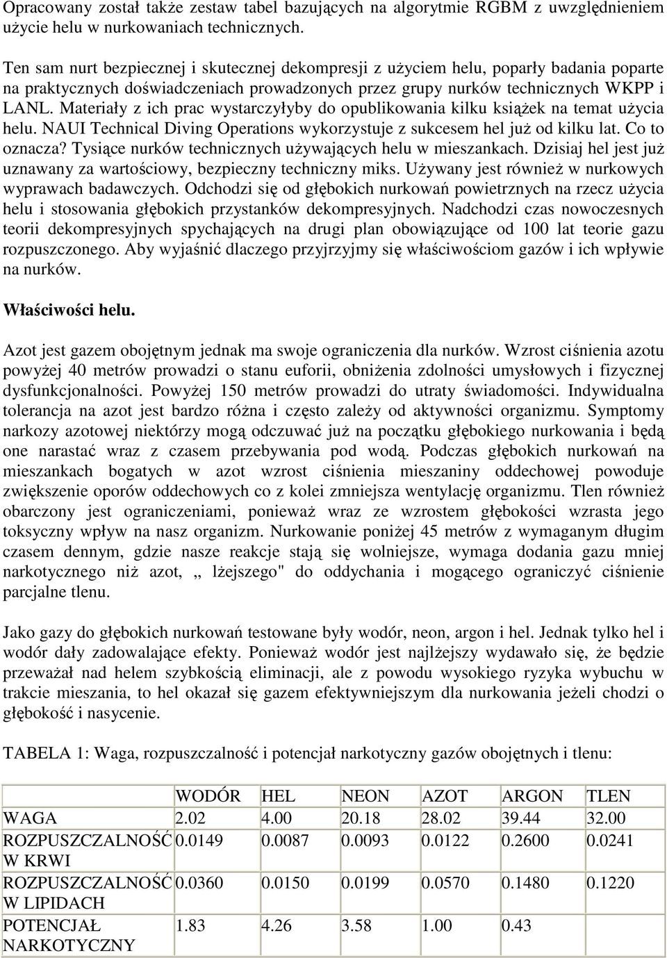 Materiały z ich prac wystarczyłyby do opublikowania kilku książek na temat użycia helu. NAUI Technical Diving Operations wykorzystuje z sukcesem hel już od kilku lat. Co to oznacza?