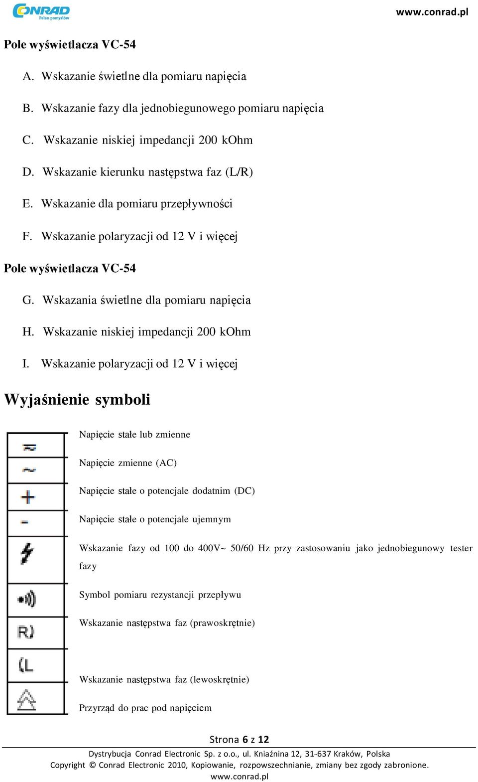 Wskazanie niskiej impedancji 200 kohm I.