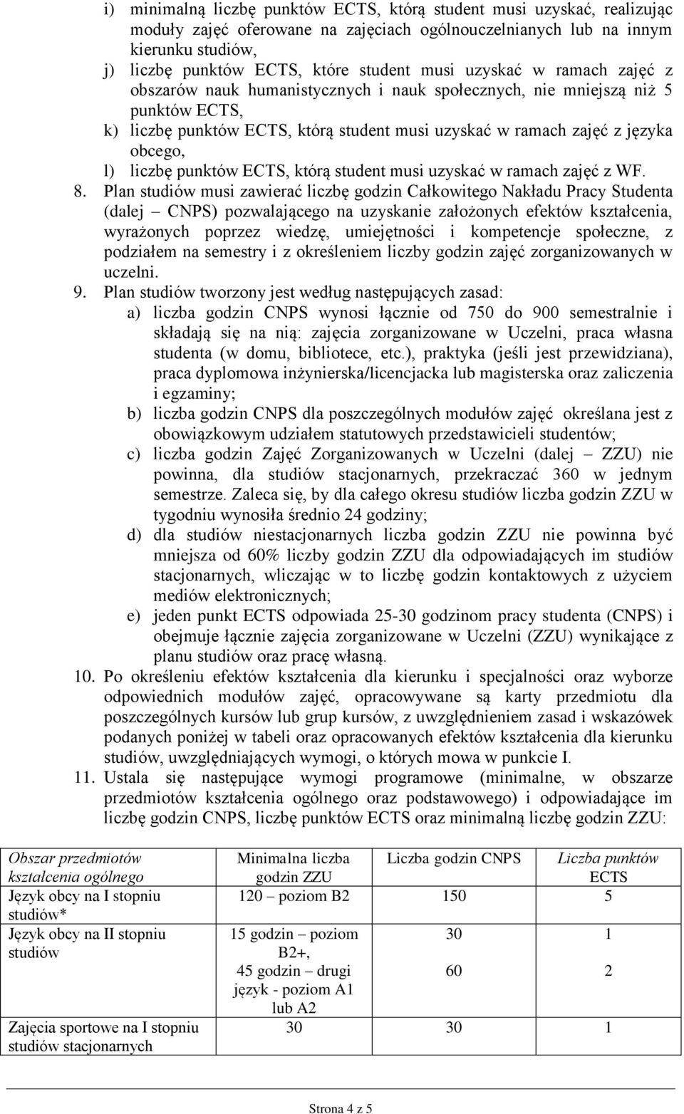 liczbę punktów ECTS, którą student musi uzyskać w ramach zajęć z WF. 8.