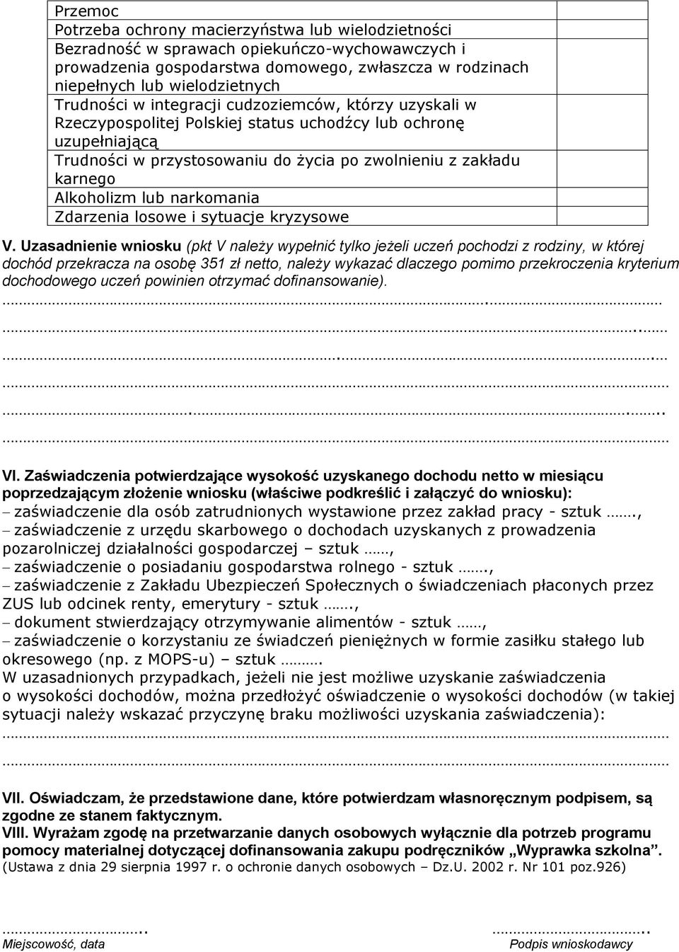 Alkoholizm lub narkomania Zdarzenia losowe i sytuacje kryzysowe V.