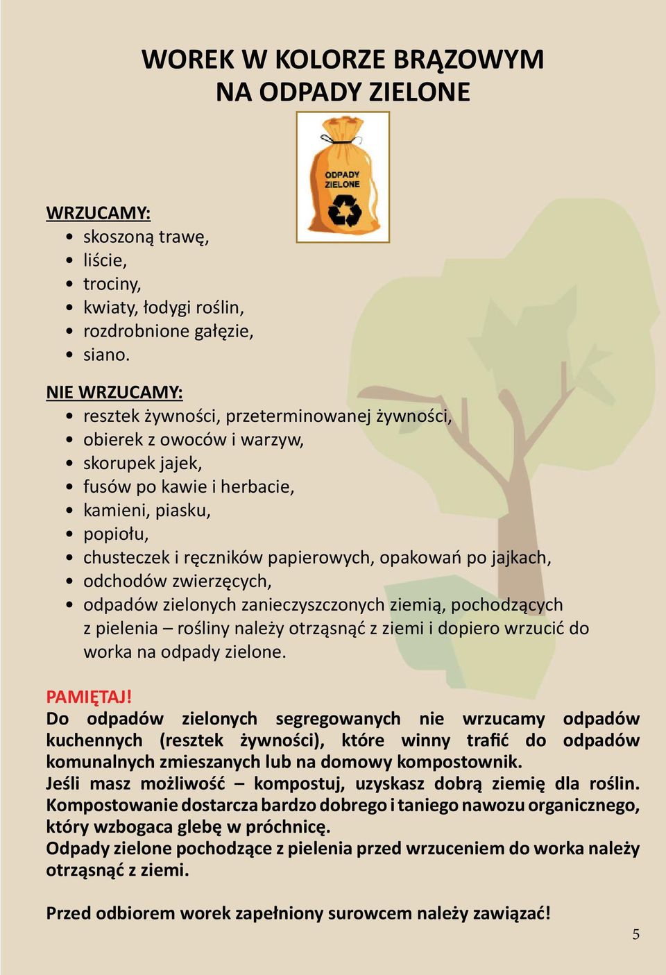 po jajkach, odchodów zwierzęcych, odpadów zielonych zanieczyszczonych ziemią, pochodzących z pielenia rośliny należy otrząsnąć z ziemi i dopiero wrzucić do worka na odpady zielone.
