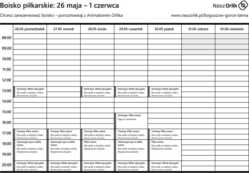 05 środa 29.05 czwartek 30.05 piątek 31.