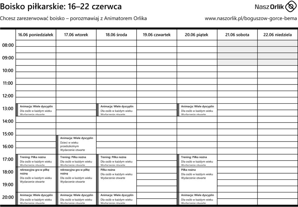 06 wtorek 18.06 środa 19.