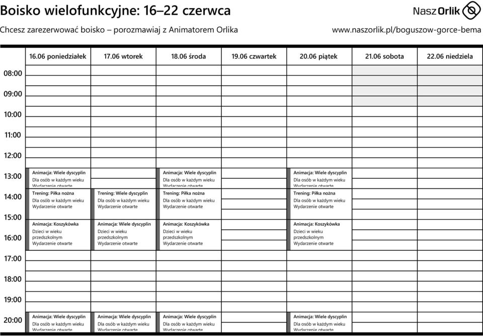 06 środa 19.06 czwartek 20.06 piątek 21.