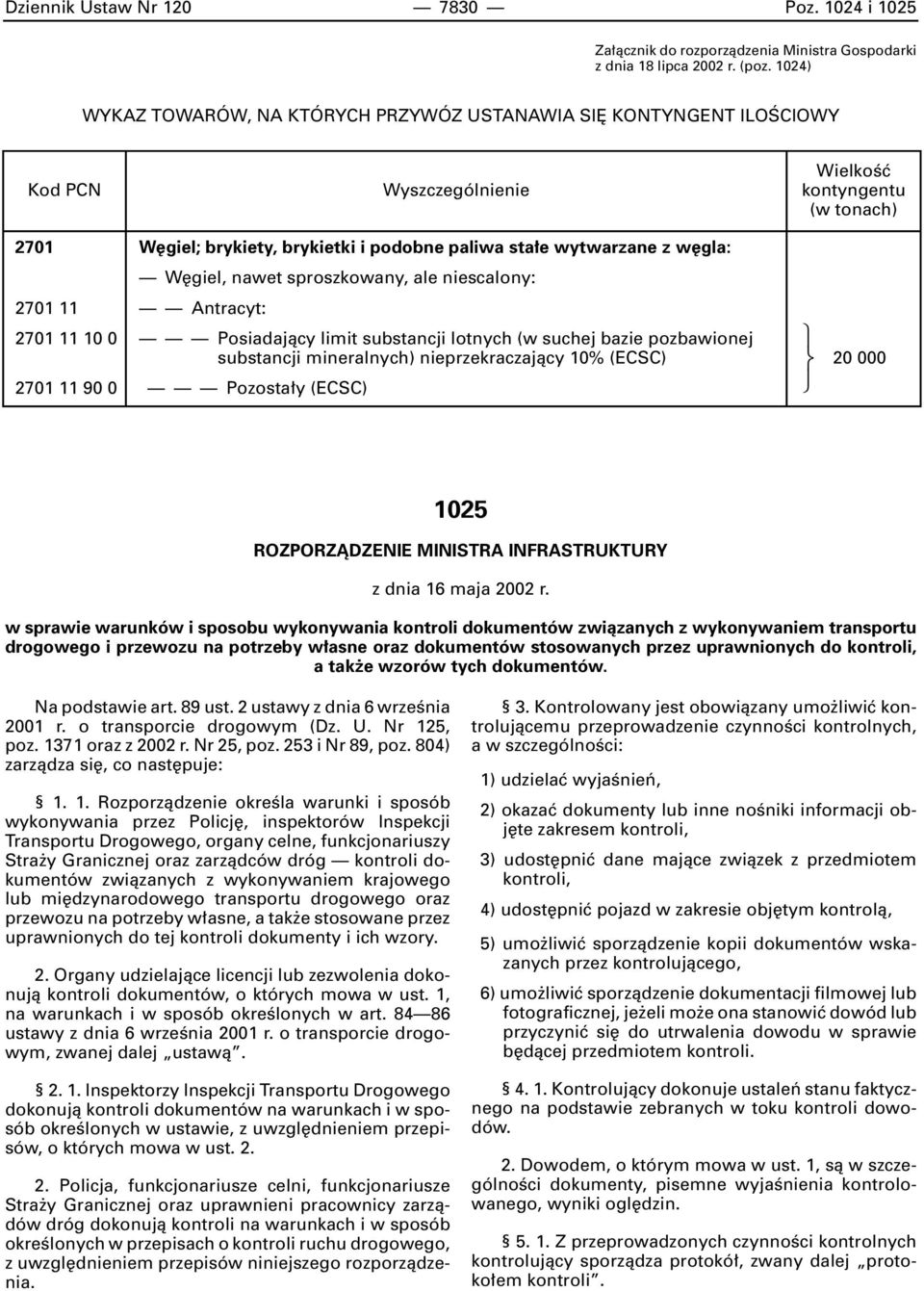 w gla: W giel, nawet sproszkowany, ale niescalony: 2701 11 Antracyt: 2701 11 10 0 Posiadajàcy limit substancji lotnych (w suchej bazie pozbawionej substancji mineralnych) nieprzekraczajàcy 10% (ECSC)