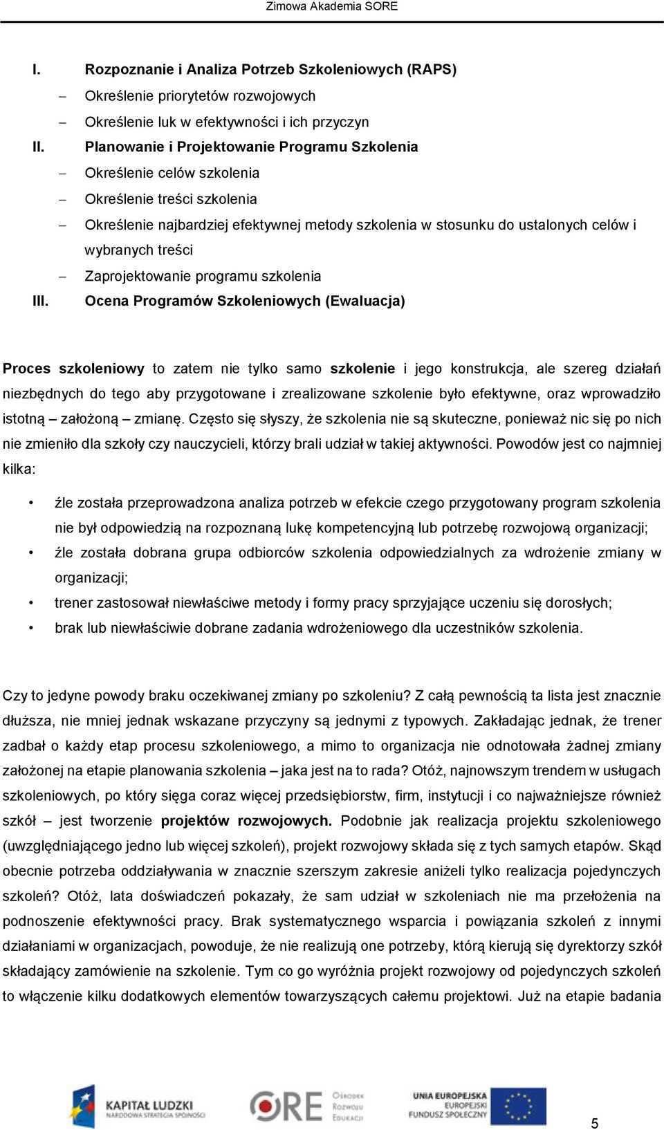 treści Zaprojektowanie programu szkolenia III.