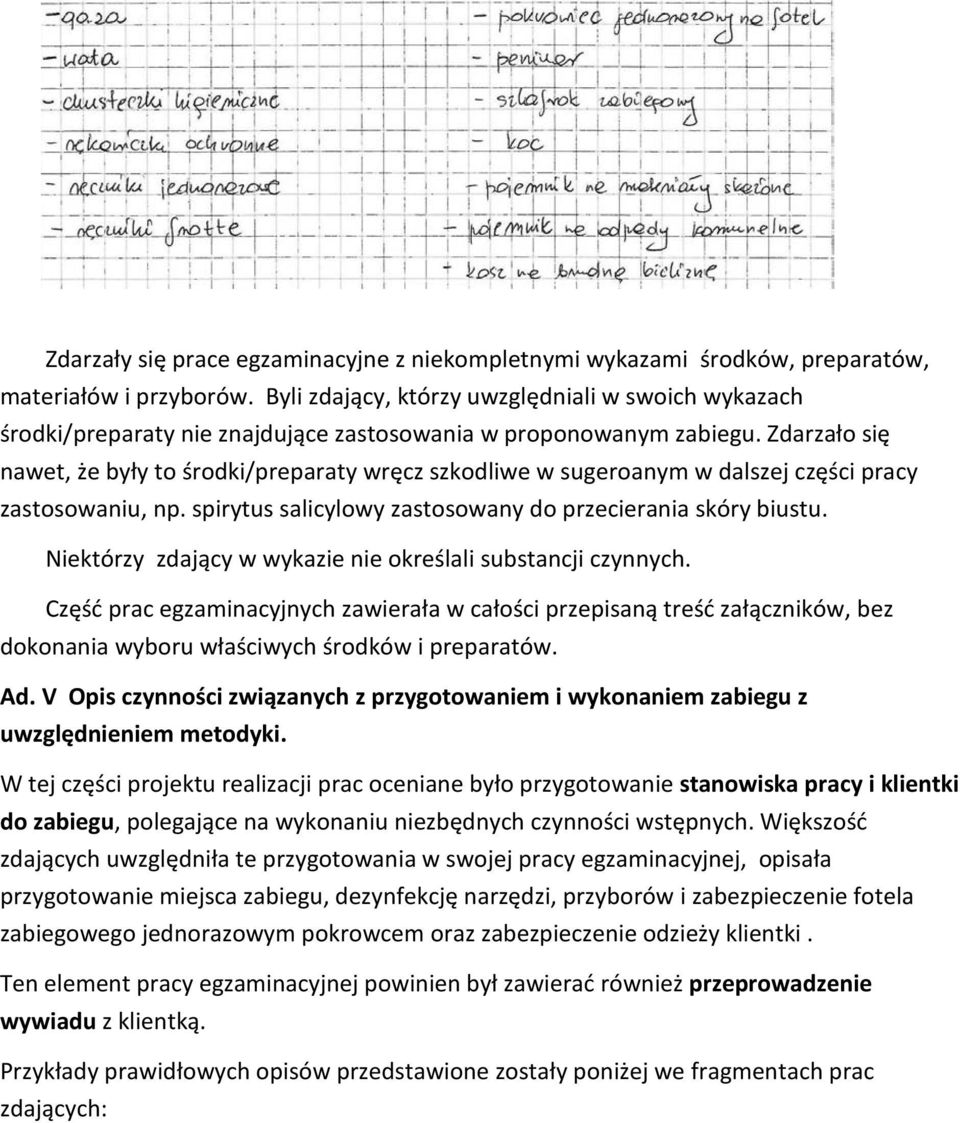 Zdarzało się nawet, że były to środki/preparaty wręcz szkodliwe w sugeroanym w dalszej części pracy zastosowaniu, np. spirytus salicylowy zastosowany do przecierania skóry biustu.