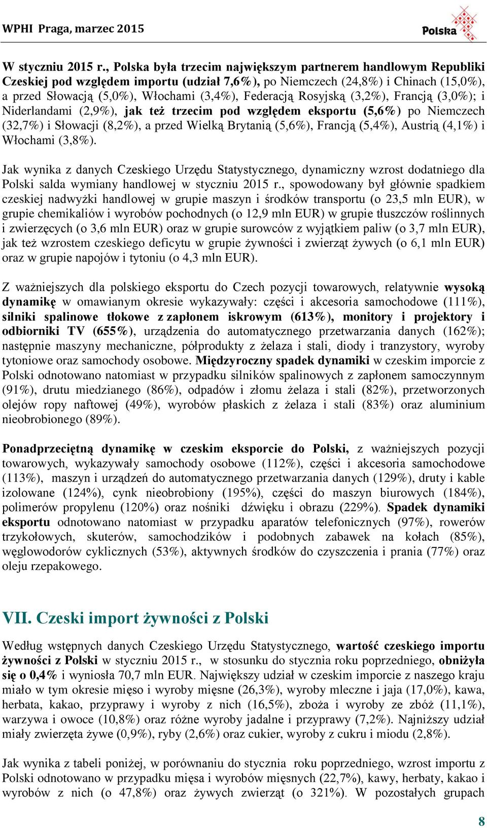 Federacją Rosyjską (3,2%), Francją (3,0%); i Niderlandami (2,9%), jak też trzecim pod względem eksportu (5,6%) po Niemczech (32,7%) i Słowacji (8,2%), a przed Wielką Brytanią (5,6%), Francją (5,4%),