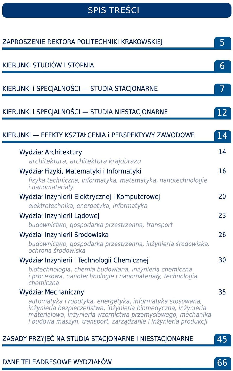 nanomateriały Wydział Inżynierii Elektrycznej i Komputerowej elektrotechnika, energetyka, informatyka Wydział Inżynierii Lądowej budownictwo, gospodarka przestrzenna, transport Wydział Inżynierii