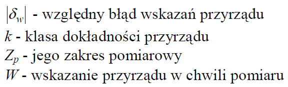 Przekształcając wzór (1) możemy obliczyć błąd