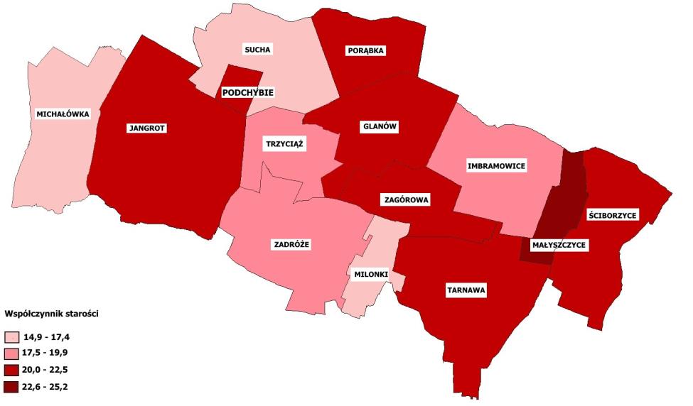 Wykres 18. Wskaźnik obciążenia demograficznego Źródło: Opracowanie własne na podstawie danych Urzędu Gminy Trzyciąż Drugi wskaźnik, tj.