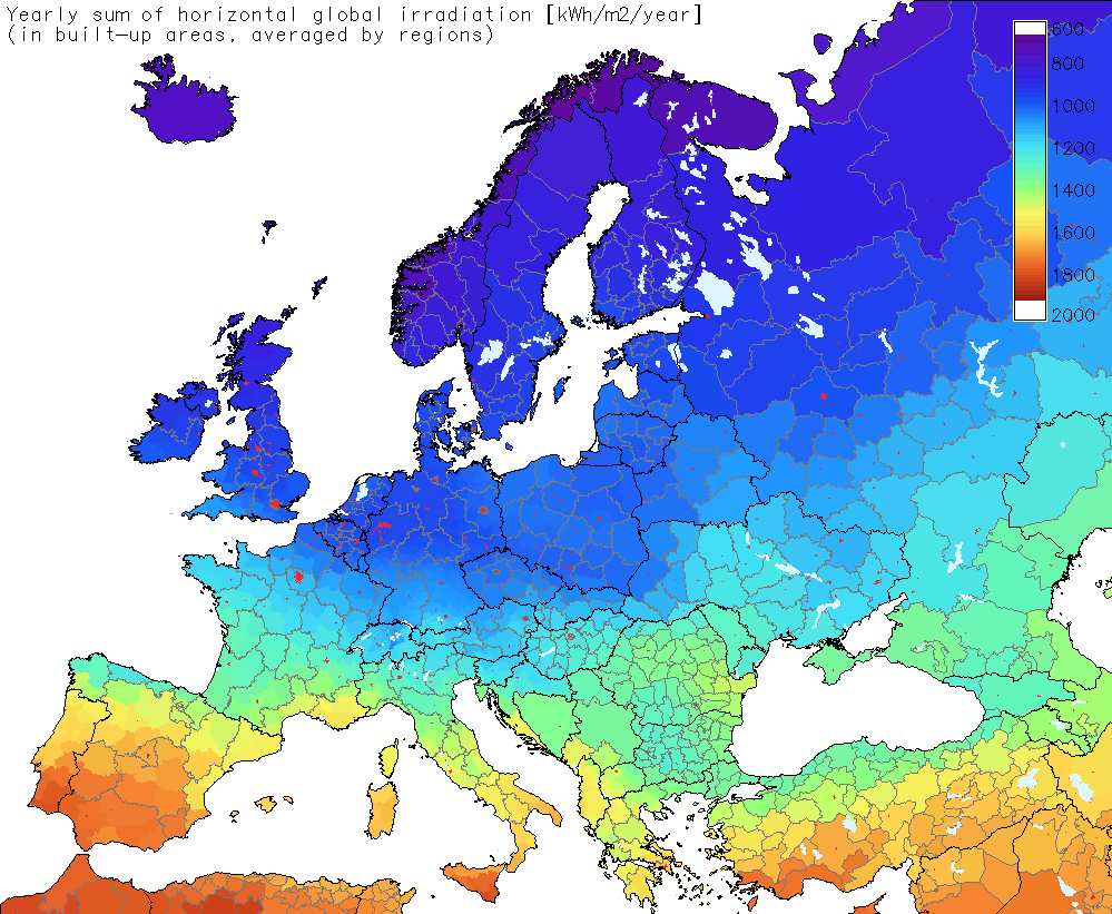 Podaż energii słonecznej Energia słoneczna Europa: