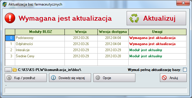 Aktualizator umożliwia alternatywą drogę aktualizacji, za pomocą plików dbf istniejących lokalnie na komputerze, na którym uruchamiany jest proces aktualizacji.