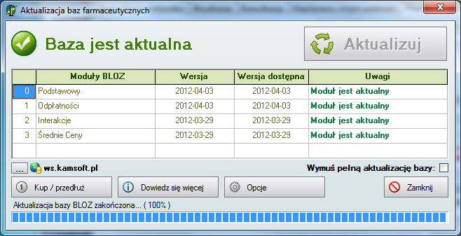 5. Specjalne tryby działania aktualizatora bazy BLOZ. a) Uruchomienie poprzedniej wersji aktualizatora pobierającej pliki dbf z FTP.