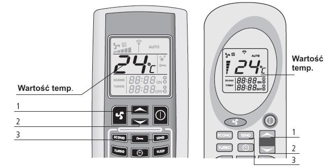 USTAWIENIA TEMPERATURY Używając przycisków (1) oraz (2) możliwe jest ustawienie żądanej temperatury pomiędzy minimalna wartością 7 C a maksymalną wartością 40 C.