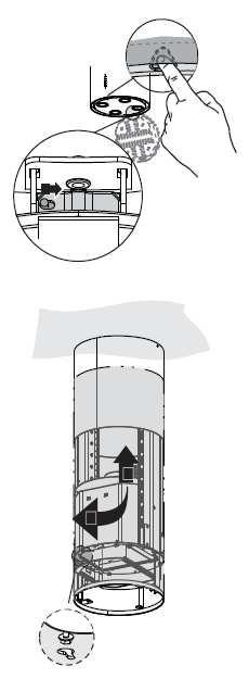 8 9 MONTAŻ KOMINA I PODŁĄCZENIE OKAPU UWAGA: Gdy okap jest montowany w wersji pochłaniacz komin musi być zamocowany kratkami wylotowymi w górę.