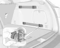 88 Schowki W pojazdach wyposażonych w koło zapasowe przednie zaczepy stabilizacyjne są umieszczone na ścianach bocznych. Rozłożyć zaczepy stabilizacyjne śrubokrętem.