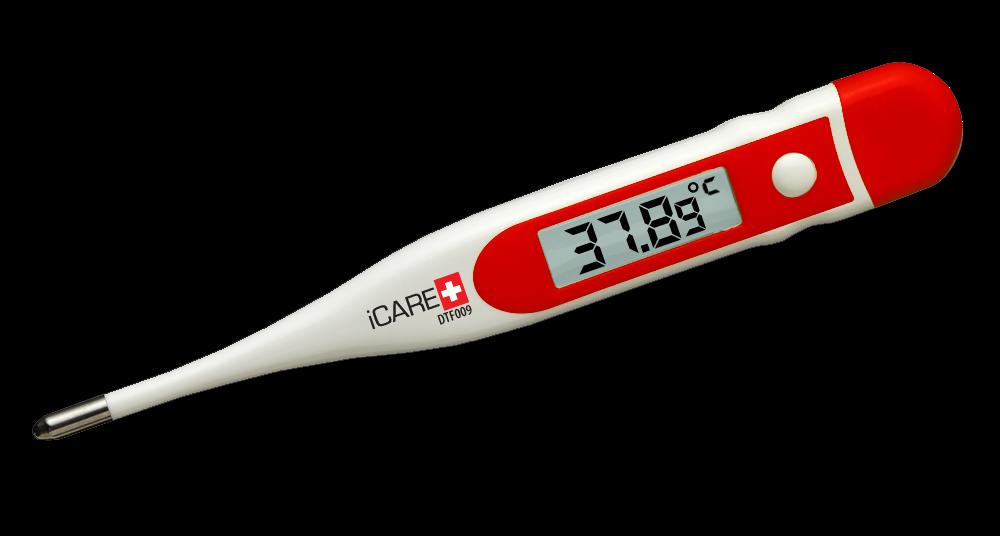 icare DTF009 FAST Szybki pomiar, duży wyświetlacz LCD, ulepszona elektronika Najwyższa JAKOŚĆ & ATRAKCYJNA CENA Termometr icare DTF009 dokonuje pomiaru temperatury ciała w klasyczny sposób pod pachą,