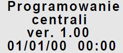 Uwaga: Upewnij się starannie, że polaryzacja jest prawidłowa. Po kilku sekundach nastąpi start centrali - usłyszysz przerywany sygnał dźwiękowy, a na wyświetlaczu pojawi się wiadomość powitalna.