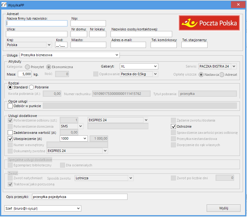 (rys. 29) wysyłka Poczty Polskiej Formularz do wysiłki możemy podzielić na: 1.