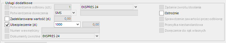 (rys. 30) Aktualizacja słownika urzędów Usługi dodatkowe określamy dodatkowe informacje odnośnie rodzaju ubezpieczenia przesyłki, usługi związanej z potwierdzeniem doręczenia, czy też usługi