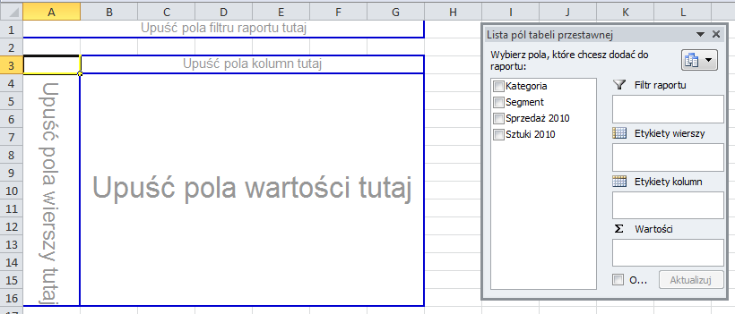 Istnieje kilka sposobów tworzenia i modyfikowania tabel przestawnych, przeciąganie pól w siatce jest najszybszym sposobem.