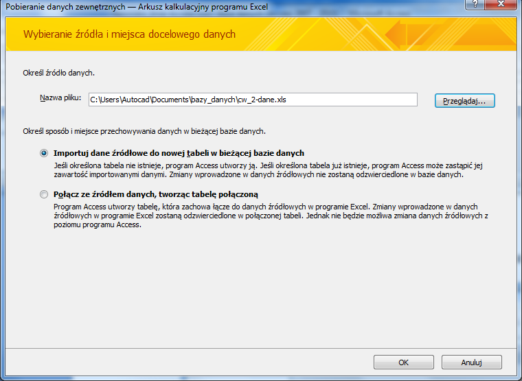 Importowanie danych z arkusza MS Excel.