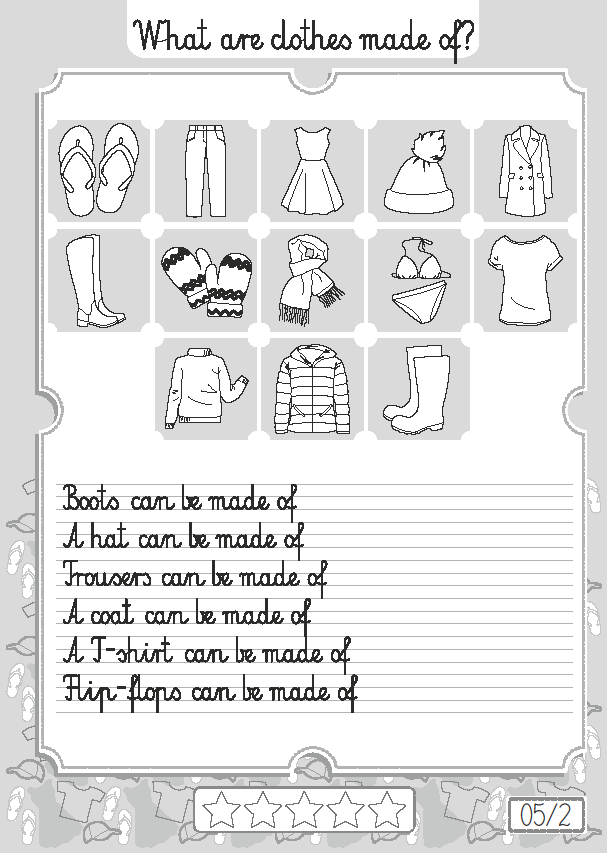 SEGREGATOR karta pracy nr 05/2 Uczniowie łączą obrazki z odpowiednimi wyrazami, a następnie kończą zdania wstawiając nazwy tkanin.