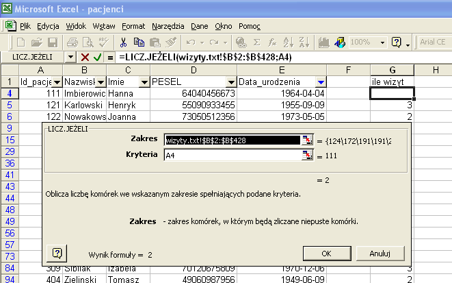 Rys. 8: Zadanie 6b, wyszukiwanie osób urodzonych przed 1