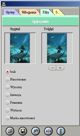 Zak adka adka Filtry Zak adka Filtry pozwala na opisanie indywidualnych przekszta ceò barw skanowanego obrazu dziíki zastosowaniu filtrûw w czasie skanowania. brak Nie zastosowano filtrûw.