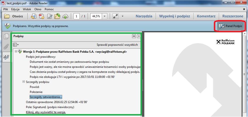 Strona 6 z 7 U góry panelu wyświetlane są informacje o podmiocie (osobie lub firmie), który podpisał dany dokument.