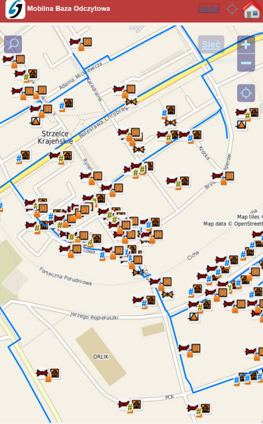 Geomapa Interfejs umożliwia odszukanie danej miejscowości/ulicy i obejrzenia struktury sieci wyrysowanej na mapie w interesującym obszarze.