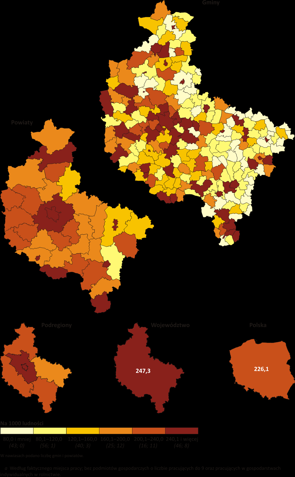 Pracujący na 1000 ludności w 2008