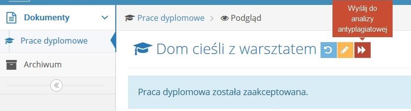 Krok 1. Akceptacja treści pracy Prace dyplomowe widoczne na liście posiadają różne statusy informujące użytkownika o etapie w procesie obiegu pracy w ASAP, na którym się znajdują.