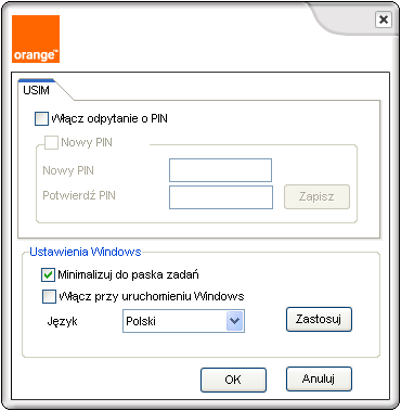 9. Menu narzędzia Poniżej zaprezentowano okno menu konfiguracji karty SIM/R-UIM oraz ustawień Windows. 9.1.