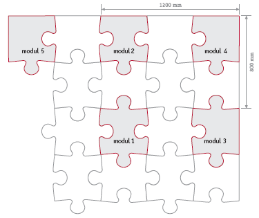 E. Układanie elementów FLEXI-STEP w kształcie puzzli Puzzle FLEXI-STEP stanowią zwarty i dobrze przylegający wzór dzięki zastosowaniu pięciu różnych rodzajów elementów.