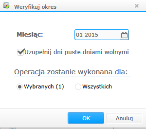 Czas pracy system skopiuje nam wszystkie dni robocze wraz z godzinami rozpoczęcia i zakończenia pracy; Dni wolne skopiuje wszystkie dni wolne (soboty) Niedziele, Święta, Wolne za niedzielę lub święto