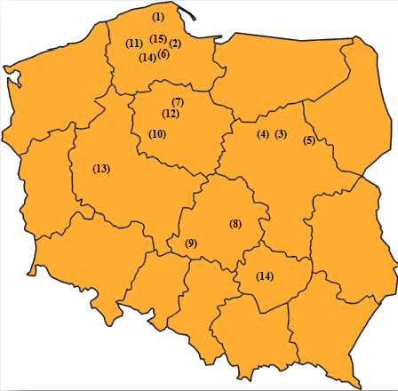 Projekty farm wiatrowych realizowane w Polsce (1) Gniewino (2) Subkowy (3) Czernice Borowe (4) Szydłowo (5) Andrzejewo (6)