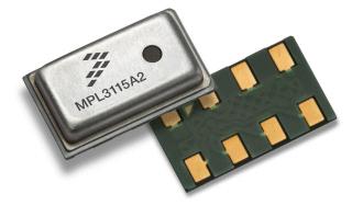 Czujnik ciśnienia MPL3115A (Freescale) skompensowany (program niepotrzebny), wyniki mianowane zakres 20-110 kpa rozdzielczość 30 cm pomiar ciśnienia: 20-bitów (Pa) pomiar wysokości: 20-bitów (m)