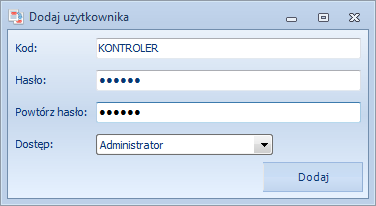 W celu utworzenia nowego użytkownika należy kliknąć Dodaj.