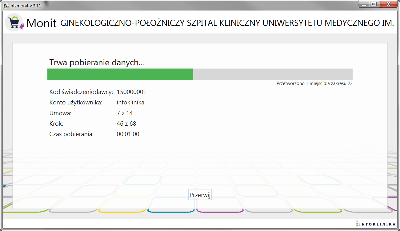 2. Na ekranie pojawia się informacja Trwa pobieranie danych 3.