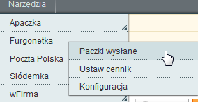 Lista przesyłek furgonetka W tym miejscu możemy zobaczyć listę dodanych