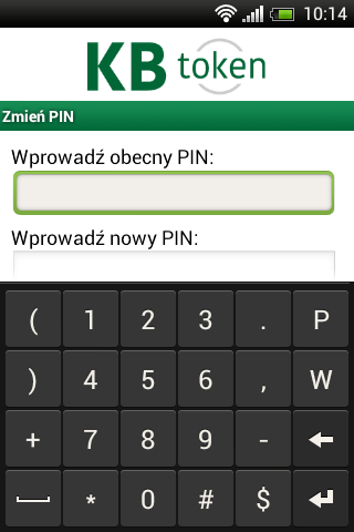 Wybranie opcji Zmień PIN powoduje pojawienie się ekranu z prośbą o wprowadzenie obecnego oraz nowego numeru PIN.