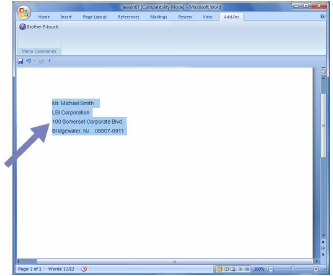 Microsoft Word Za pomocą funkcji Add-In można bezpośrednio skopiować tekst z pliku programu Microsoft Word do układu etykiety.